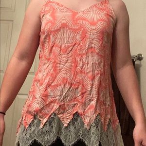 Coral and cream tank top with lace